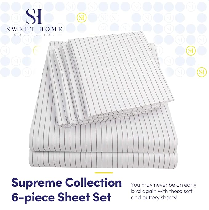 Queen Sheets Pinstripe White - Image 2