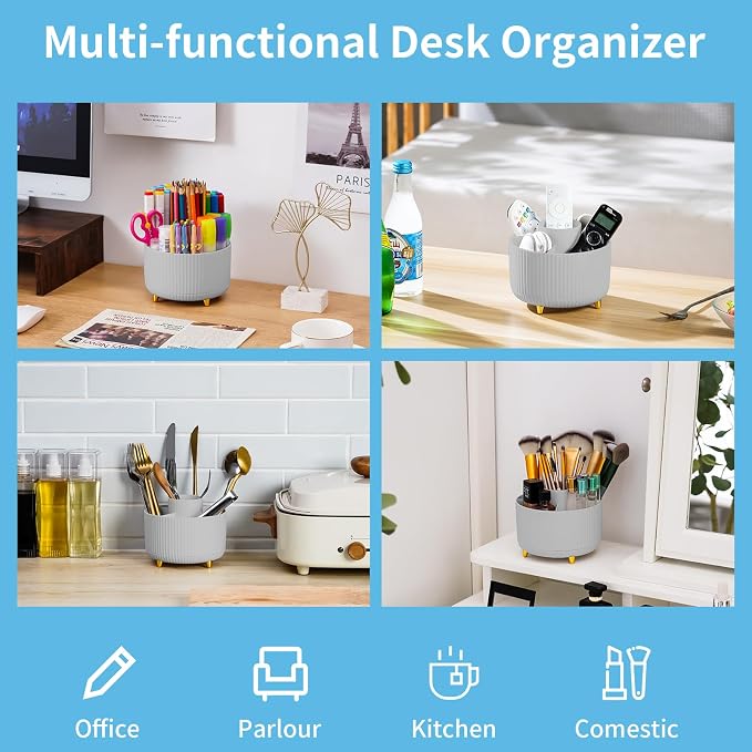 Marbrasse Desk Organizer, 360-Degree Rotating Pen Holder, Desk Organizers and - Image 2