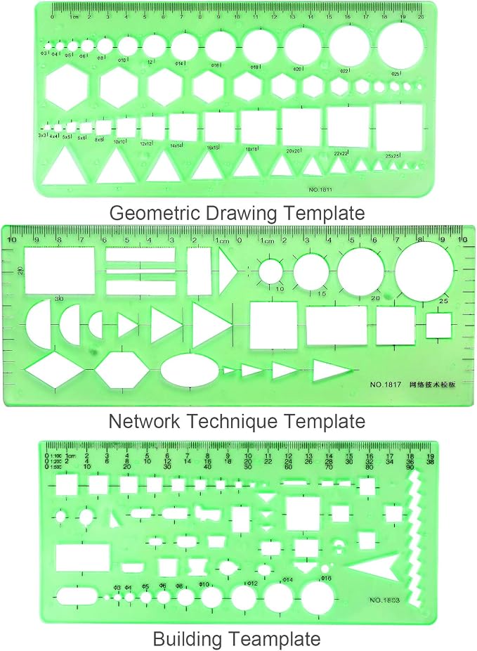 11PCS Geometric Drawings Templates, Drafting Stencils Measuring Tools, BetyBedy - Image 2