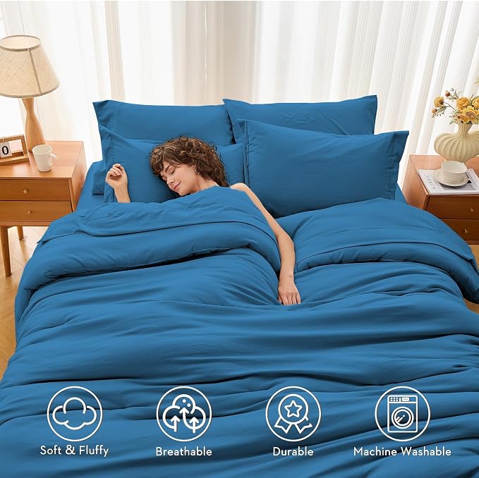 MUXHOMO 7 Pieces California King Comforter Set, Soft Bed in a Bag Cal King Size - Image 2