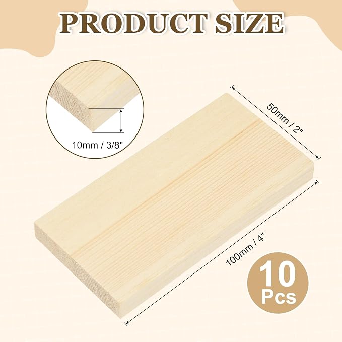MECCANIXITY 10Pcs Wood Strips Slats, 3/8" x 2" x 4" Thin Wood Sticks Flat - Image 2