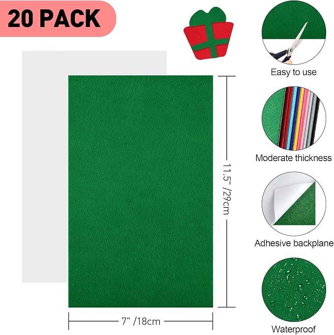 NACHLYNN 20Pcs Self Adhesive Felt Fabric Sheets 7"x11.5" /18x29cm Sticky Back - Image 2