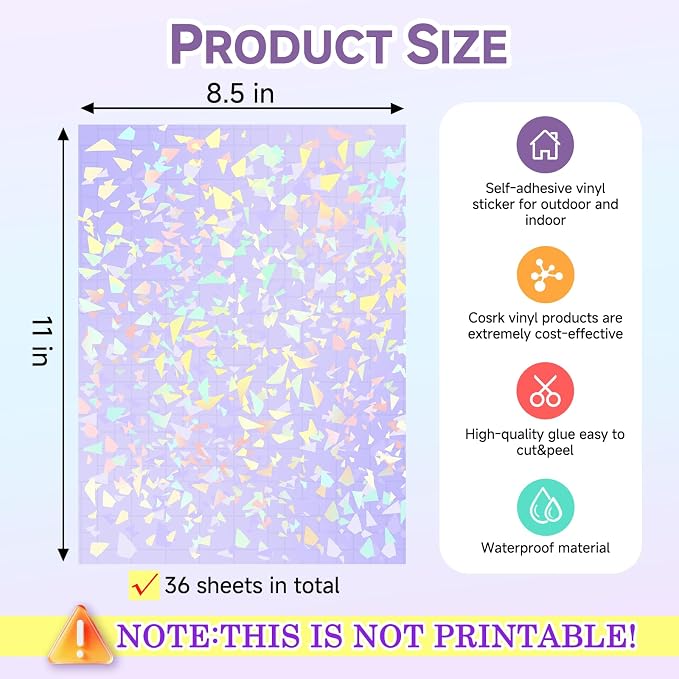 36 Sheets Holographic Laminate Sheets Clear Holographic Sticker Paper | Self - Image 2