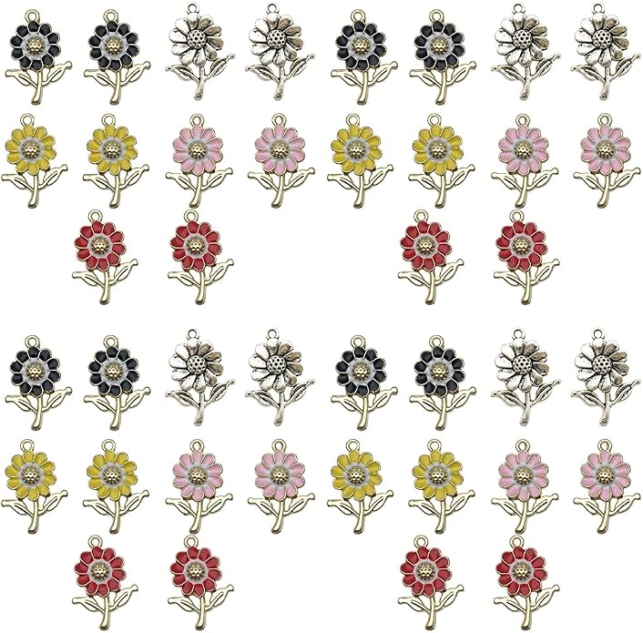 Valentine's Day Heart Charms Set, Decorative Rose and Flower Designs by Sailanzi