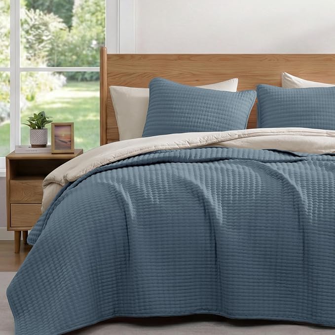 WRENSONGE Queen Quilt-3 Pieces Lightweight Bedspreads Oxford Blue Queen Size by WRENSONGE