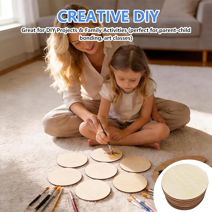 50PCS Wooden Round, Made of Basswood, 4 Inch Unprocessed Wood Pieces, Natural - Image 5