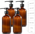 GMISUN Amber Glass Soap Dispenser, 4 Pack Bathroom Hand Soap Dispensers with Stainless Steel Flat Pump, 17 Fl Oz Kitchen Dish Soap Dispenser, Modern Vintage Liquid Brown Soap Dispensers Bottle Set