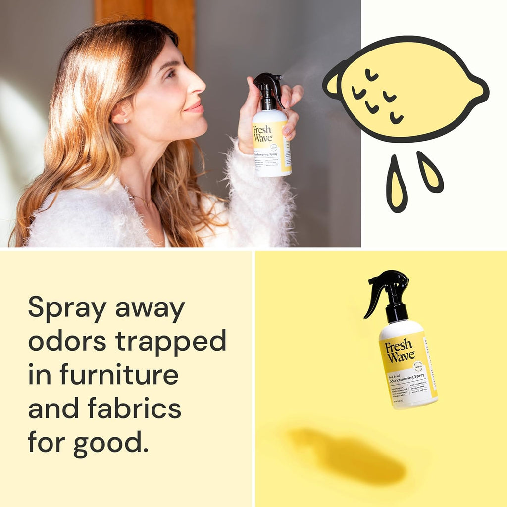 Fresh Wave Lemon Scent Odor Removing Spray, 8 fl. oz. | Pack of 2 | Odor Absorber for Home, Furniture, Fabrics & Trash | Safer Odor Relief