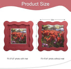 4x4 Picture Frame with Mat for 3x3, Wavy Edge Wooden Real Glass Photo Frame for - Image 3