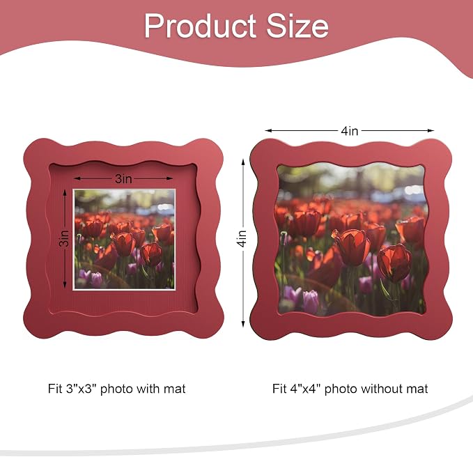 4x4 Picture Frame with Mat for 3x3, Wavy Edge Wooden Real Glass Photo Frame for - Image 3