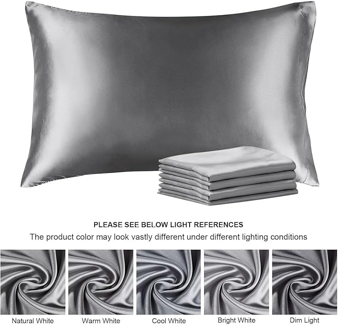BEDELITE Satin Pillowcase with Zipper 4 Pack, Dark Grey Pillow Cases Standard - Image 7