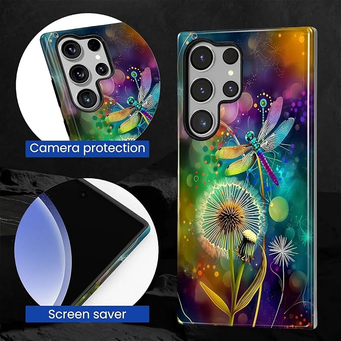 for Samsung Galaxy S23 Ultra Case, Dragonfly Dandelion Colorful Pattern Glossy - Image 5