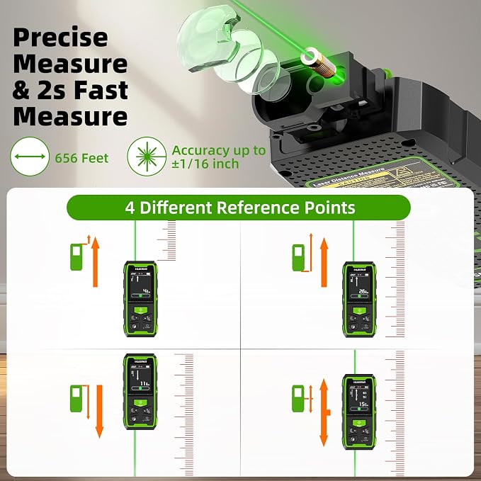 Huepar Dual Laser Measuring Tool, 656Ft Green-Beam Bilateral Digital Laser - Image 3