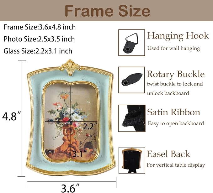 Vintage Picture Frame 2.5x3.5 Antique Ornate Photo Frame Tabletop and Wall - Image 4