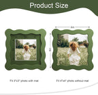 4x4 Picture Frame with Mat for 3x3, Wavy Edge Wooden Real Glass Photo Frame for - Image 3