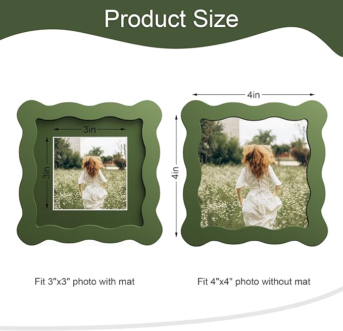 4x4 Picture Frame with Mat for 3x3, Wavy Edge Wooden Real Glass Photo Frame for - Image 3