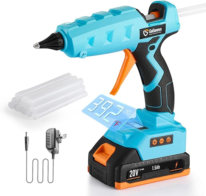 Full Size Cordless Glue Gun, GoGonova 20V Temp Adjust LCD Digital Display Fast by GoGonova