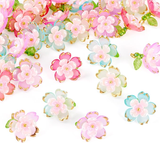 FASHEWELRY 30Pcs Transparent Acrylic Glass Flower Charms 18mm Colorful - Image 6