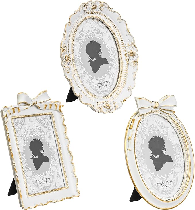 Vicenpal 3 Pcs Tiny Picture Ornate Frames 4 x 6 Inch Small Vintage Oval Picture by Vicenpal