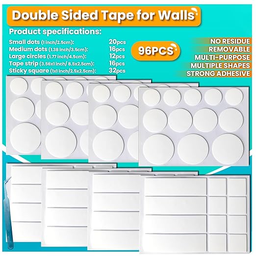 Double Sided Tape for Walls, Picture Hanging Strips Removable Mounting Dots | by Birllaid
