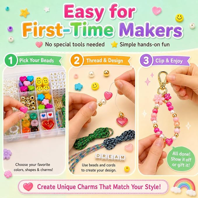 431PCS DIY Beaded Keychain Making Kit, Bag Charm Making Kit | A-Z Alphabet Beads - Image 6