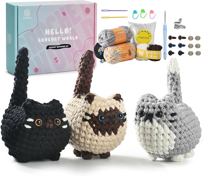 Zepiany Crochet Kit for Beginners, Crochet Cat Beginner Crochet Kit for Adults by CrochetKits