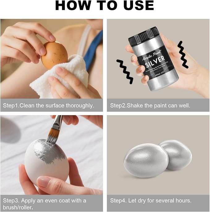 300ml Silver Metallic Acrylic Paint, Non Toxic Waterproof Silver Metallic - Image 7