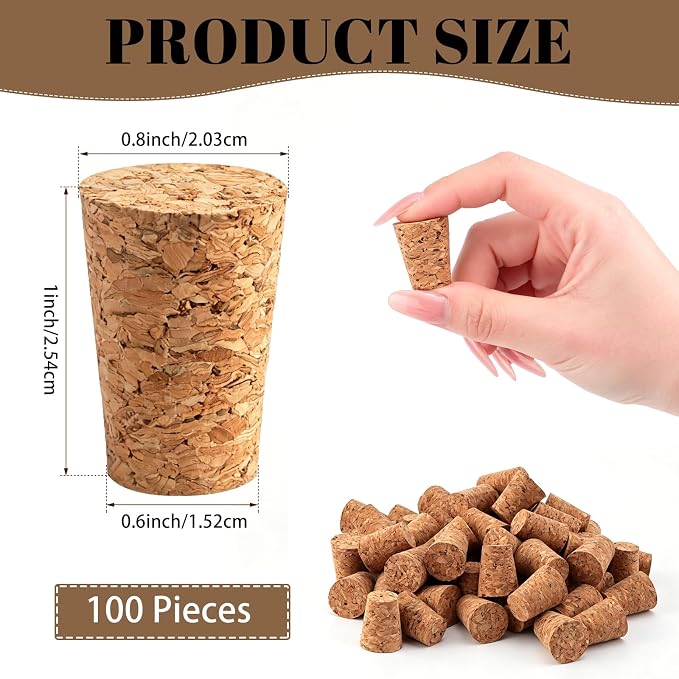 100 Pieces #7 Tapered Cork Plugs, Premium Blank Wine Corks Wine Stoppers - Image 2