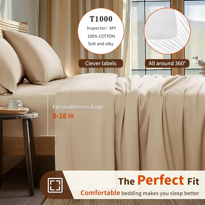 LBRO2M 1000 Thread Count 100% Egyptian Cotton Sheets Set Twin, 3 Piece Sets Bed - Image 3