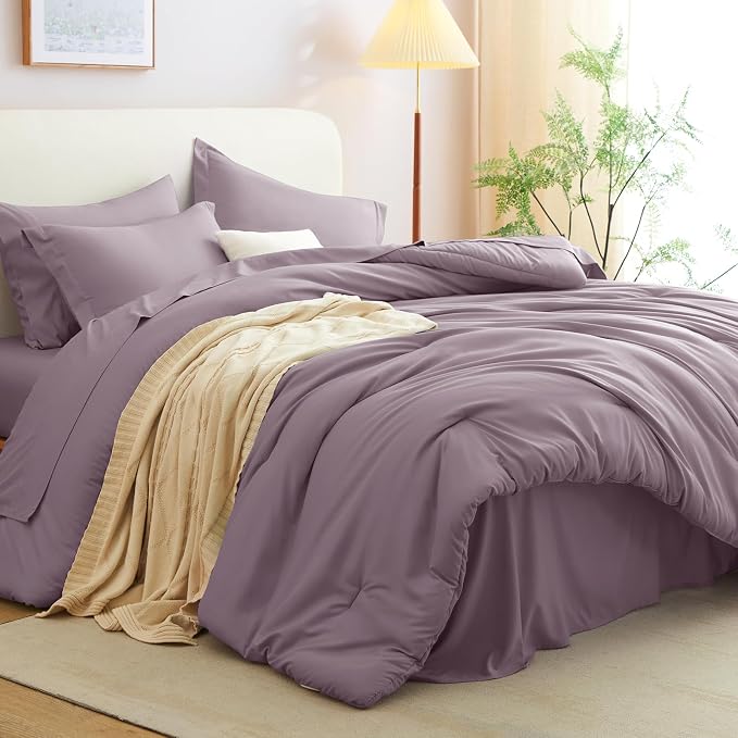 CozyLux Queen Comforter Set Dusty Purple, 7 Pieces Bed in a Bag Queen Comforter - Image 7