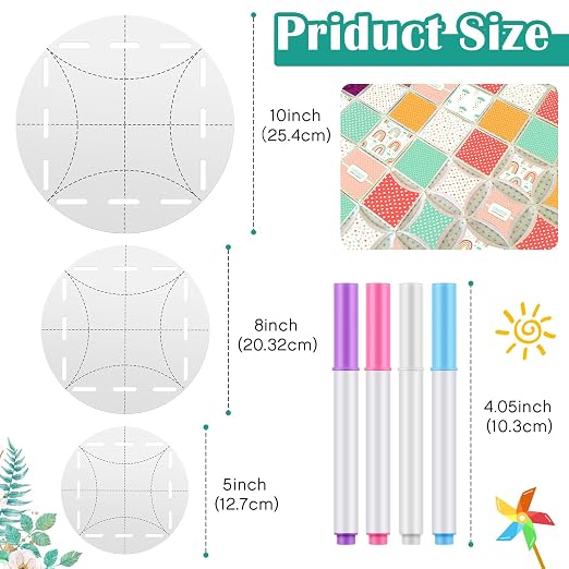 7 Pcs Quilt Circle Template Fabric Marking Pens Set Including Round Acrylic - Image 2