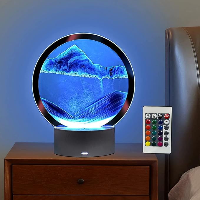 rysnwsu Moving Sand Art Picture Round Glass 3D Deep Sea Sandscape in Motion by rysnwsu