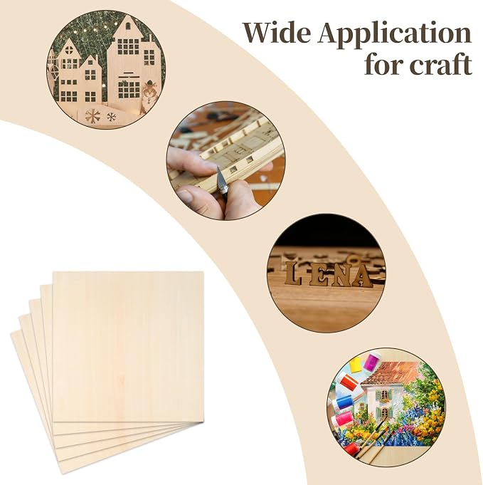 Balsa Wood, Plywood Sheet, Unfinished Basswood Blanks, 12×12×1/16 in, Paint; - Image 7