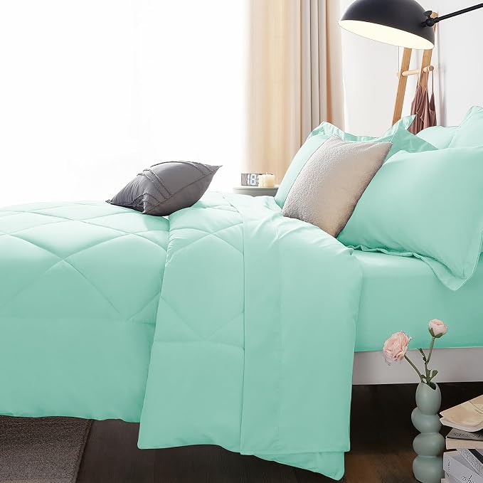 CozyLux Queen Comforter Set Mint Green - Image 9