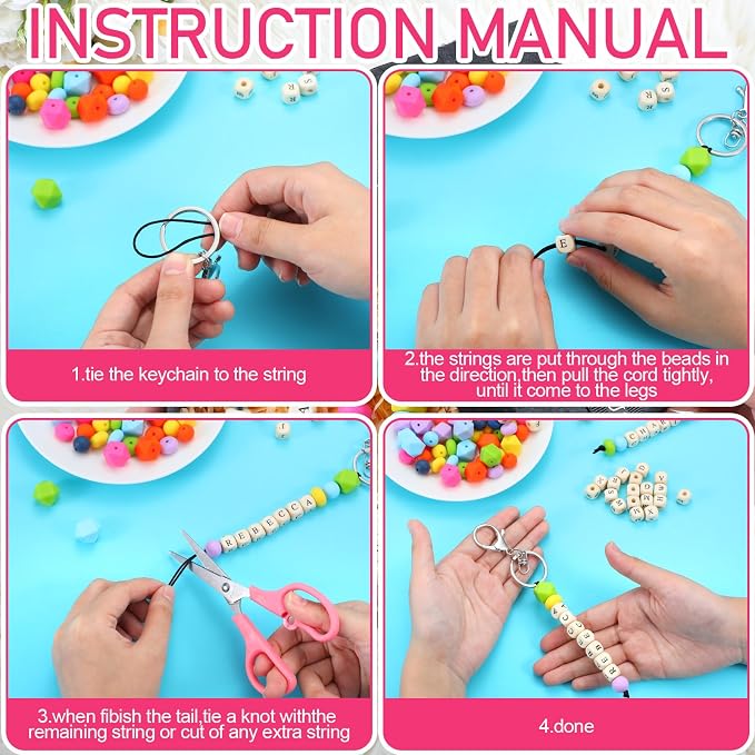 Landical 342 Pcs DIY Bead Keychain Kit Colorful Silicone Bead Personalized - Image 2
