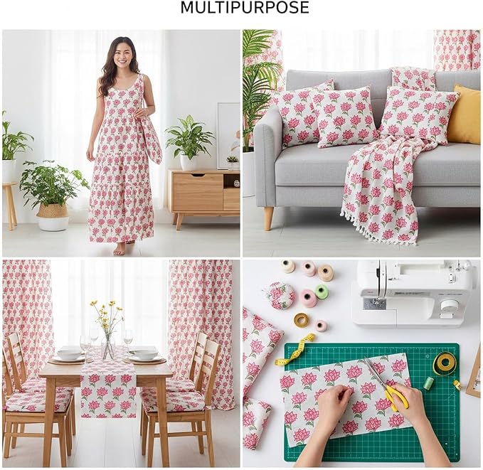 E-Tailor® Hand-Block Printed Pre-Cut Floral Cotton Fabric - Image 4