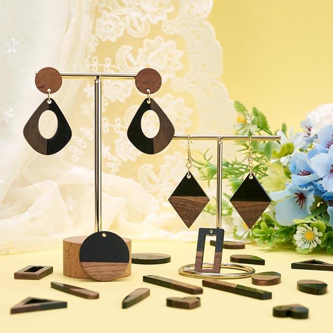 FASHEWELRY 20Pcs Resin Wooden Pendants 10 Styles Rectangle Teardrop Rhombus - Image 2