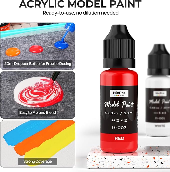 Nicpro 24 Colors Model Paint Set, 20ml Ready to Use Modeling Acrylic Paints - Image 4