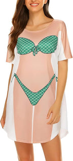 Ekouaer Women's Bikini Shirt Cover Up Short Sleeve Cute Bikini Print Cover-Up by EKOUAER