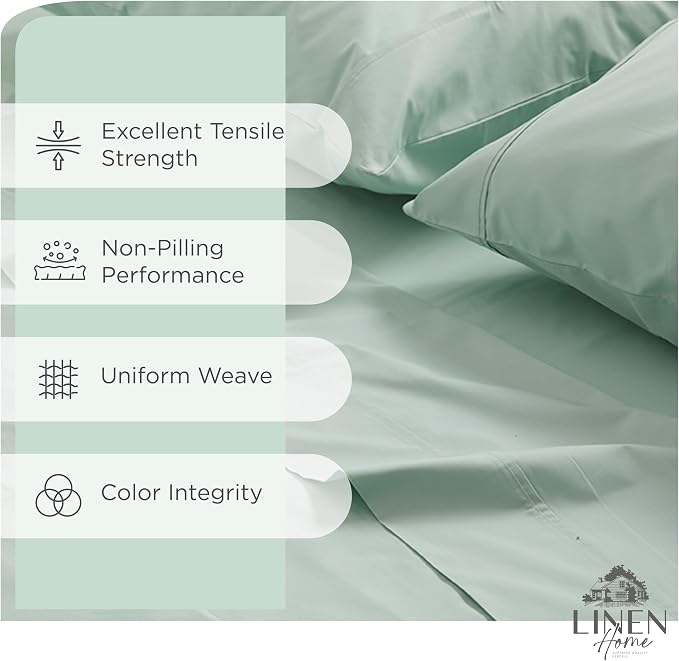 Linen Home 100% Cotton Percale Sheets King Size, Pastel Turk, Deep Pocket - Image 2