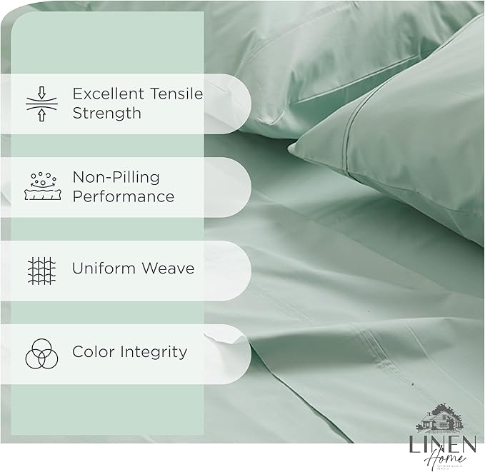 Linen Home 100% Cotton Percale Sheets Queen Size, Pastel Turk, Deep Pocket - Image 2