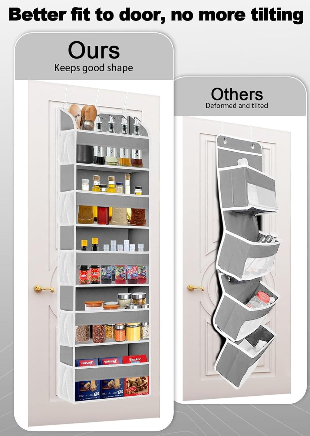 1 Pack Over The Door Storage Organizer with 5 Pockets 10 Mesh Side Pockets, 44 lbs Weight Capacity Door Hanging Organizers and Storage for Bedroom,Bathroom,Nursery,Pantry,Dorm(Light Gray)