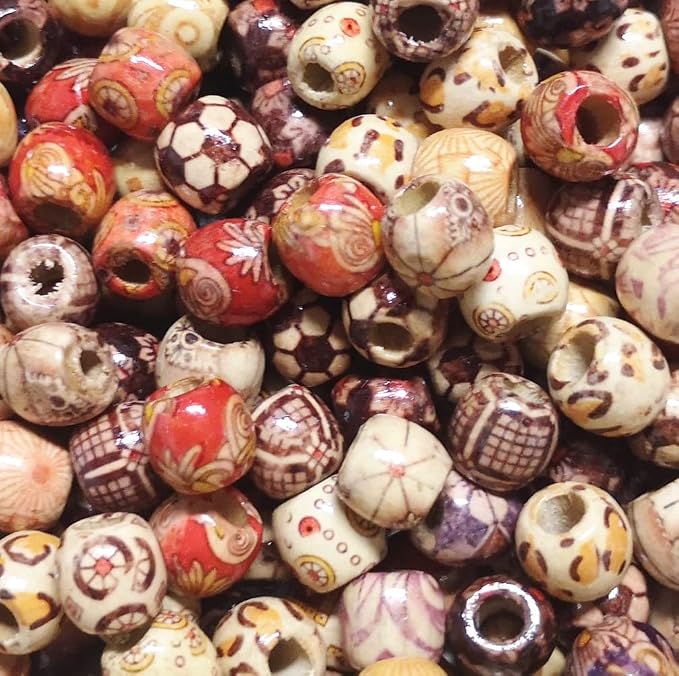 200pcs Mixed Painted Barrel Wood Spacer Beads, BetterJonny 17x16mm Round - Image 2