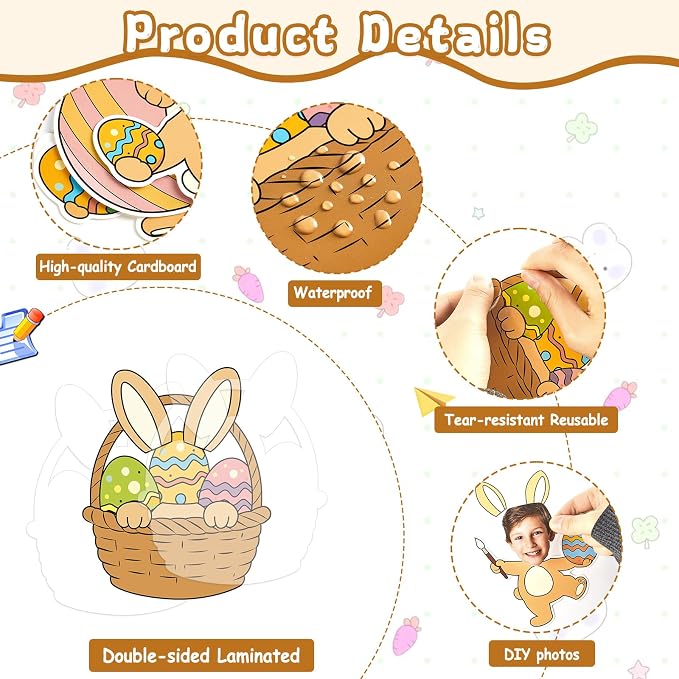60pcs Easter Theme DIY Cutouts Easter Bunny Eggs Bulletin Board Decoration Set - Image 3