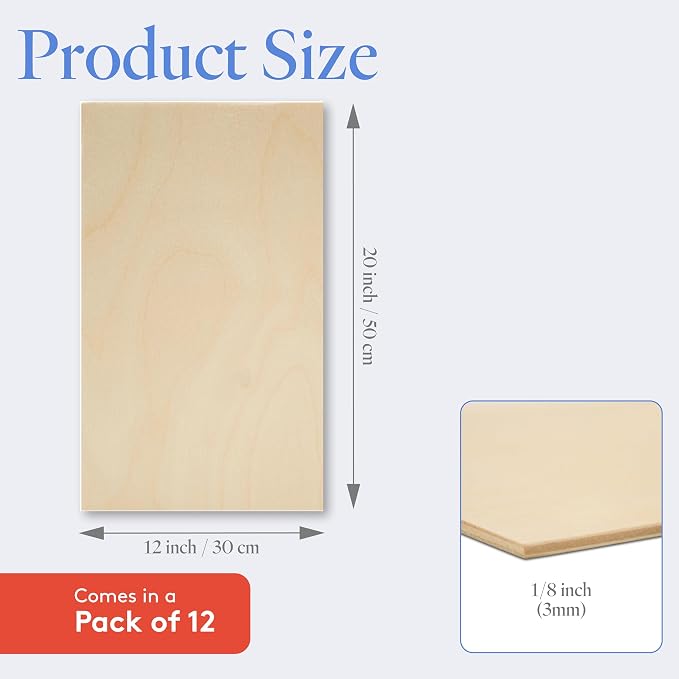 3 mm Baltic Birch Plywood 1/8 x 12 x 20 Inch, Box of 12 B/BB Grade Craft Wood - Image 2