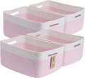 Large Storage Baskets for Organizing, Closet Shelf Baskets for Clothes Blanket Towels, Baby Nursery, Toy Bins Box, Woven Rope Baskets, 17 x 13 x 7.5”, 4 Packs Woven Pink