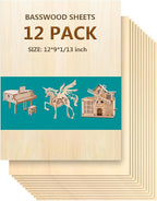 12 Pack Basswood Sheets 9"x12"x1/13, 2mm Basswood by Kelazola