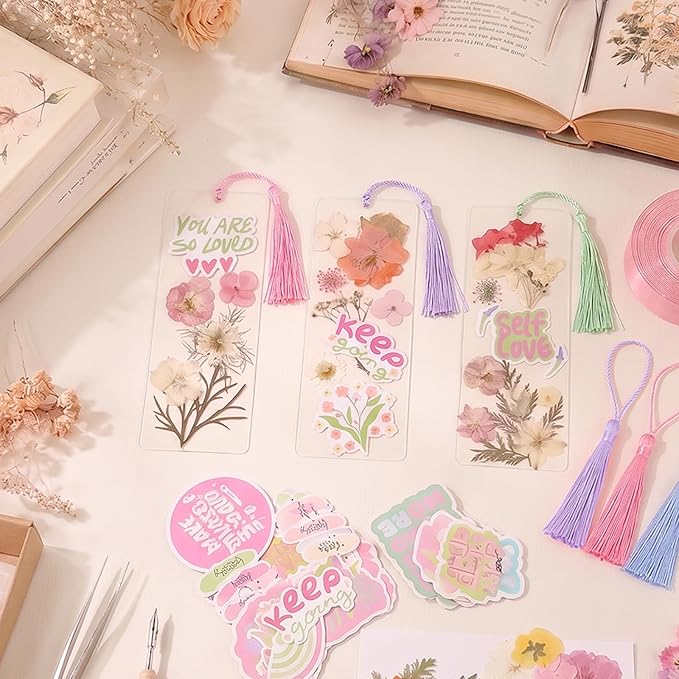 Pressed Flower Bookmark Kit, Includes 80 Dried Flowers, 50 Laminating Pouches - Image 4