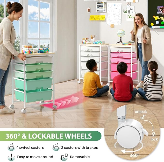 Goovilla Rolling Cart with Drawers, Utility Cart Organizer With 5 Removable - Image 5
