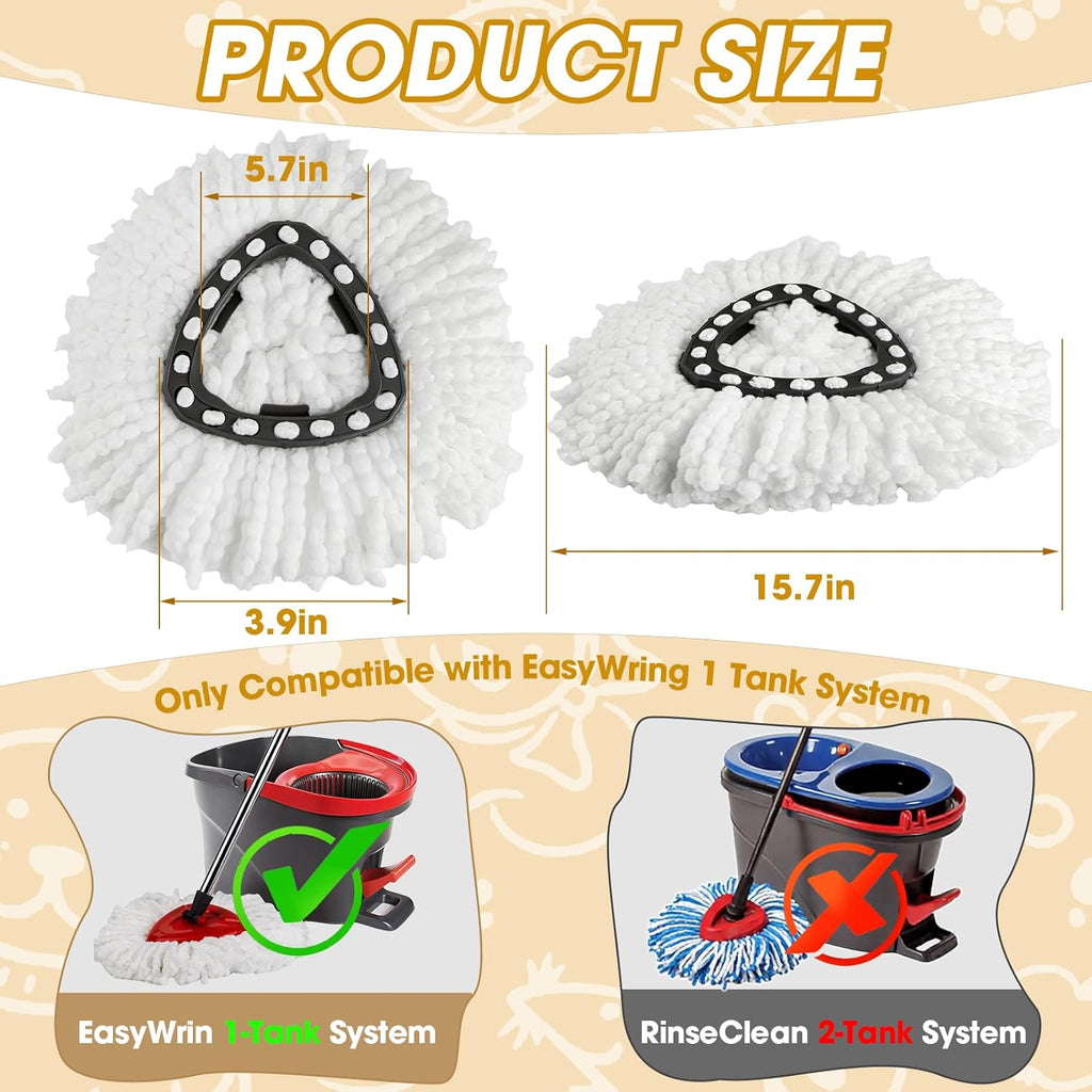 10 Pack Spin Mop Replacement Heads, 360° Microfiber Spin Mop Refills for O-Cdea EasyWrin 1-Tank System, Machine Washable Mop Replace Head for Easy Cleaning